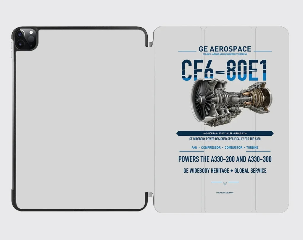 CF6-80E1 design on light gray ipad tablet case