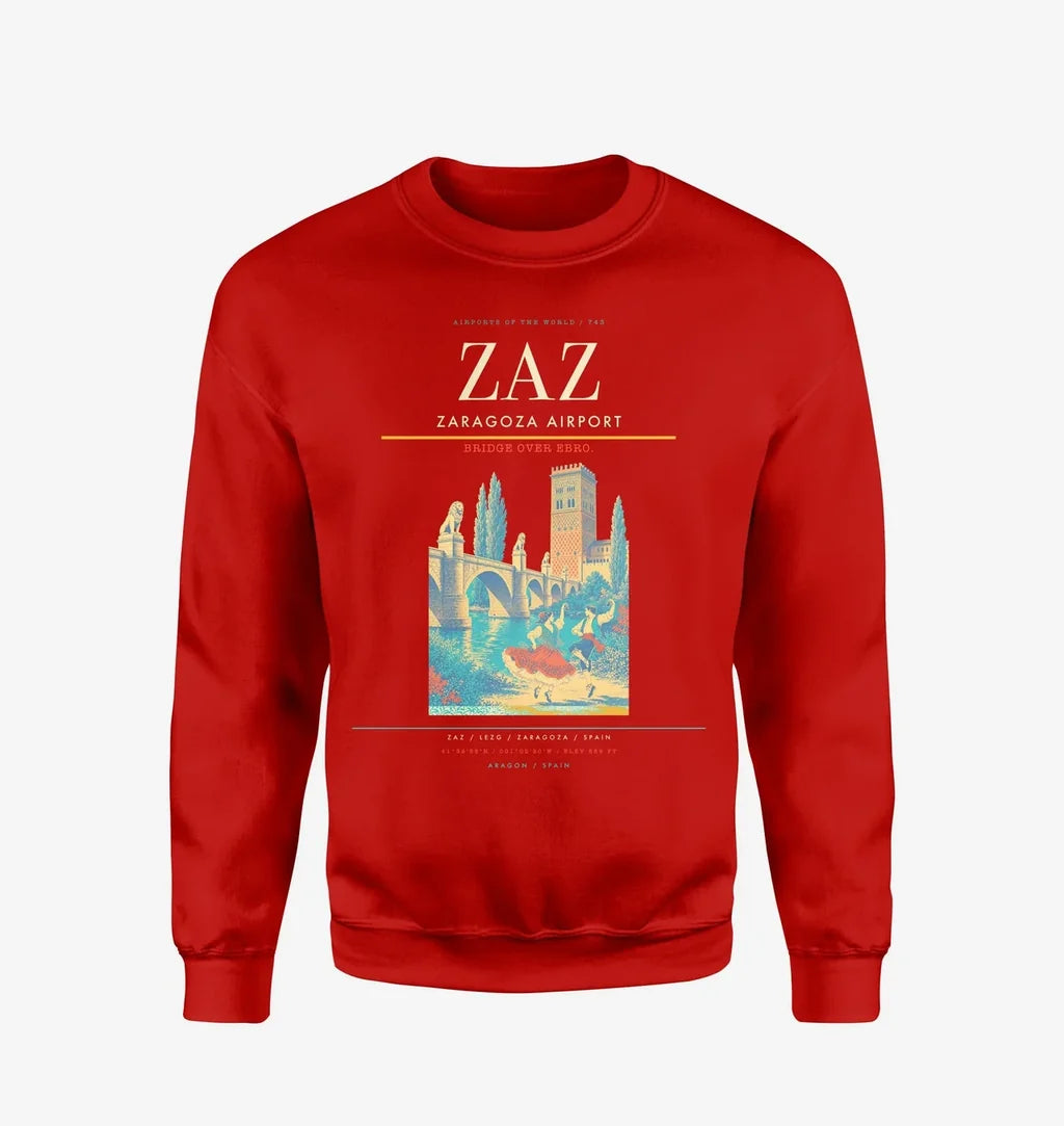 Zaragoza Airport (ZAZ) design on red sweatshirt