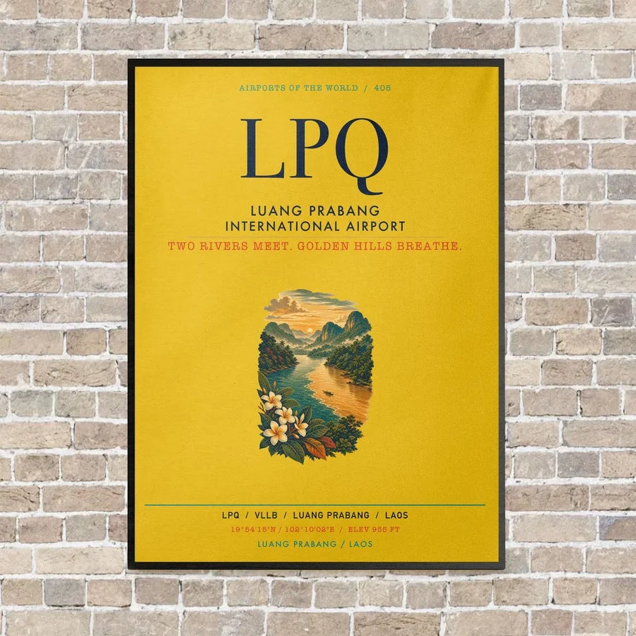 Luang Prabang International Airport LPQ vertical canvas print - framed - yellow background