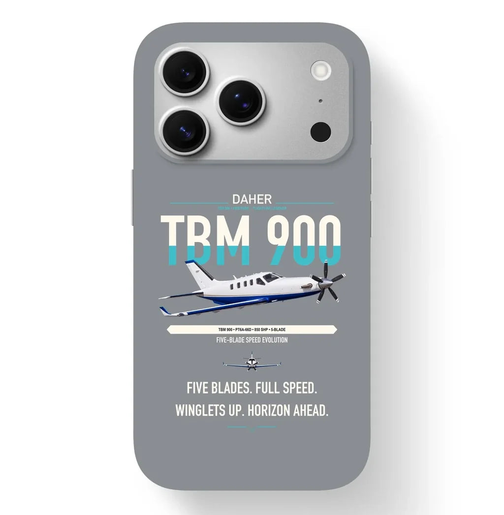 Daher TBM 900 design on gray magsafe iphone case, for iPhone 17 Pro