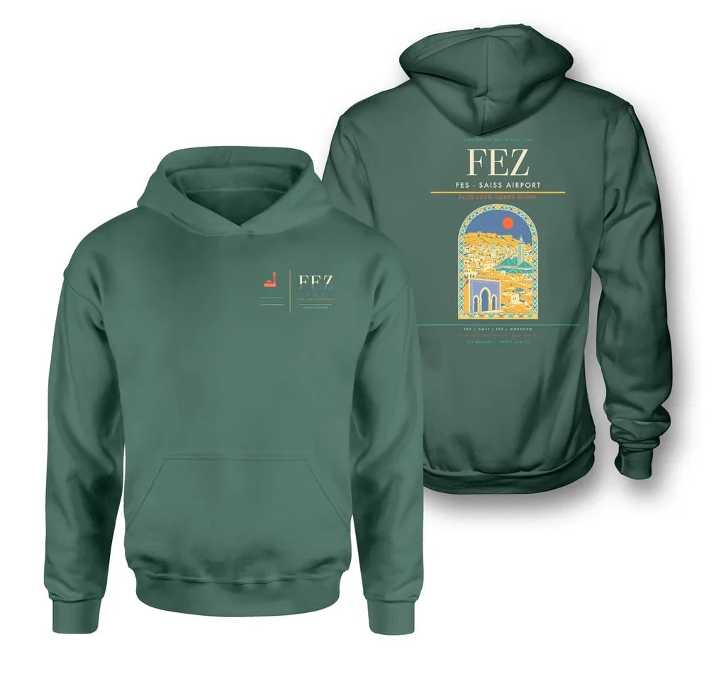 Fes (FEZ) design on green double-side hoodie