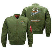 Thumbnail for Dassault Super Étendard design on green bomber jacket, double-side print