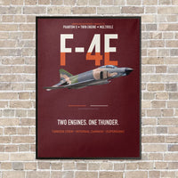 Thumbnail for F-4E Phantom II Two Engines One Thunder vertical canvas print - framed - dark red background