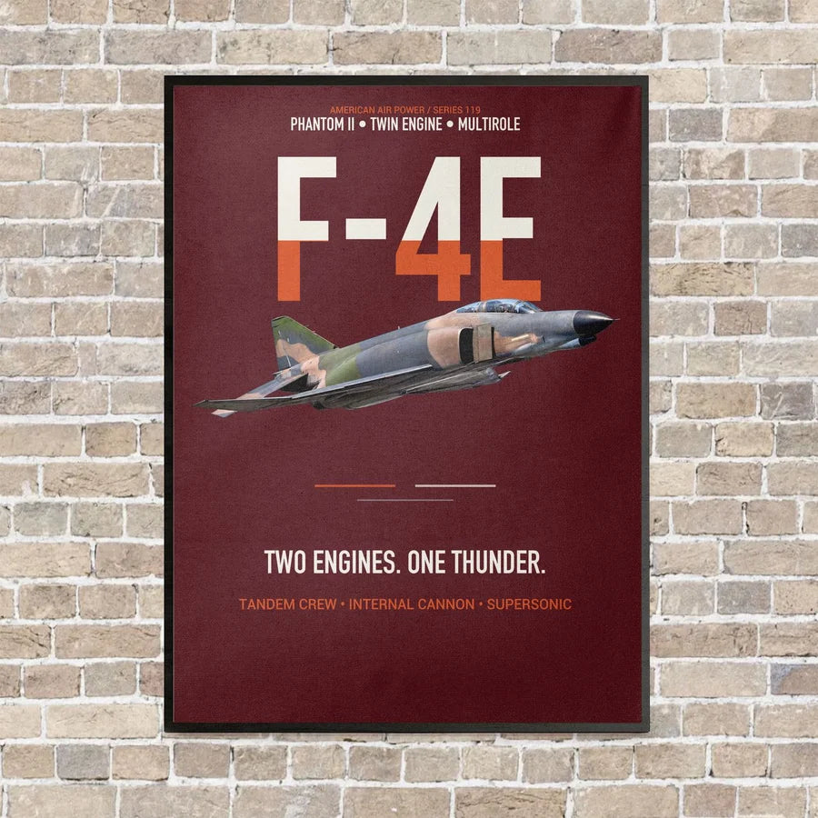 F-4E Phantom II Two Engines One Thunder vertical canvas print - framed - dark red background