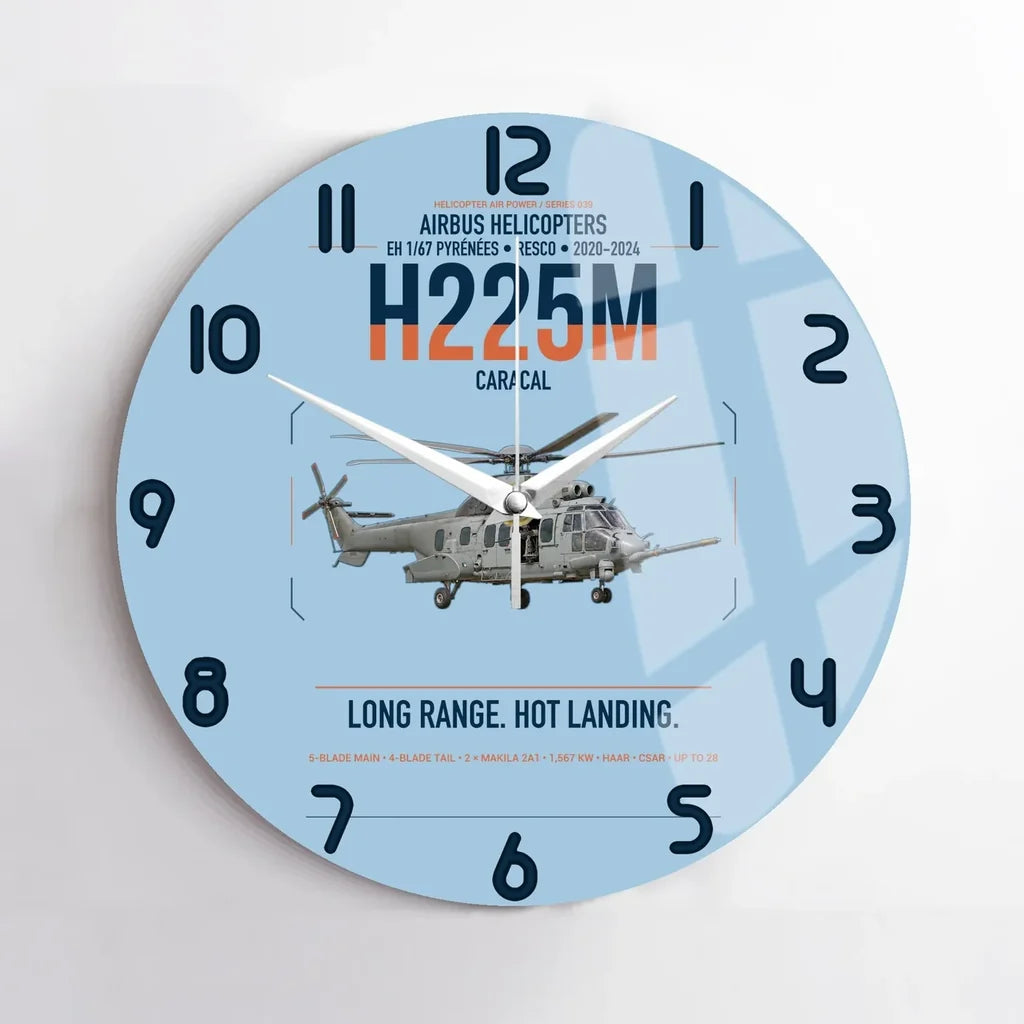 Airbus Helicopters H225M Caracal design on light blue no frame wall clock