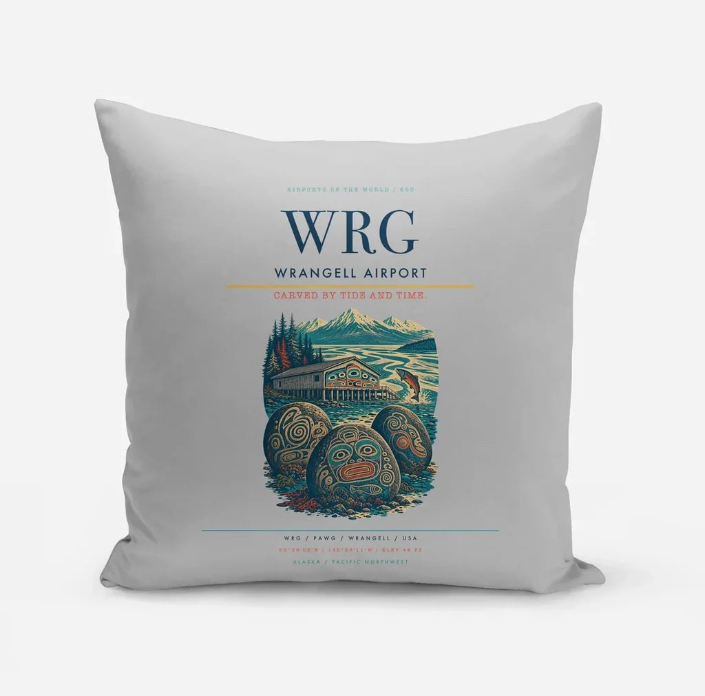 Wrangell Airport (WRG) design on light gray pillow
