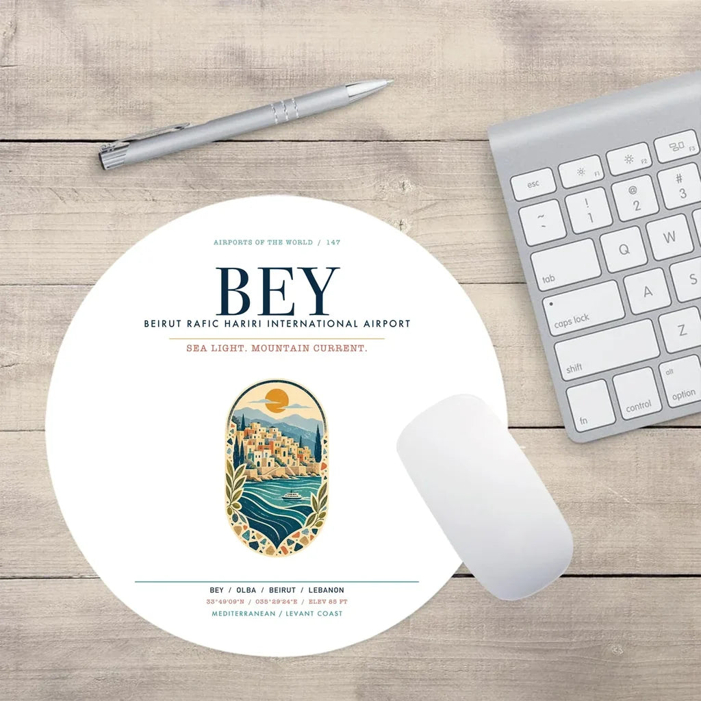 Beirut Rafic Hariri International Airport (BEY) design on white round mouse pad