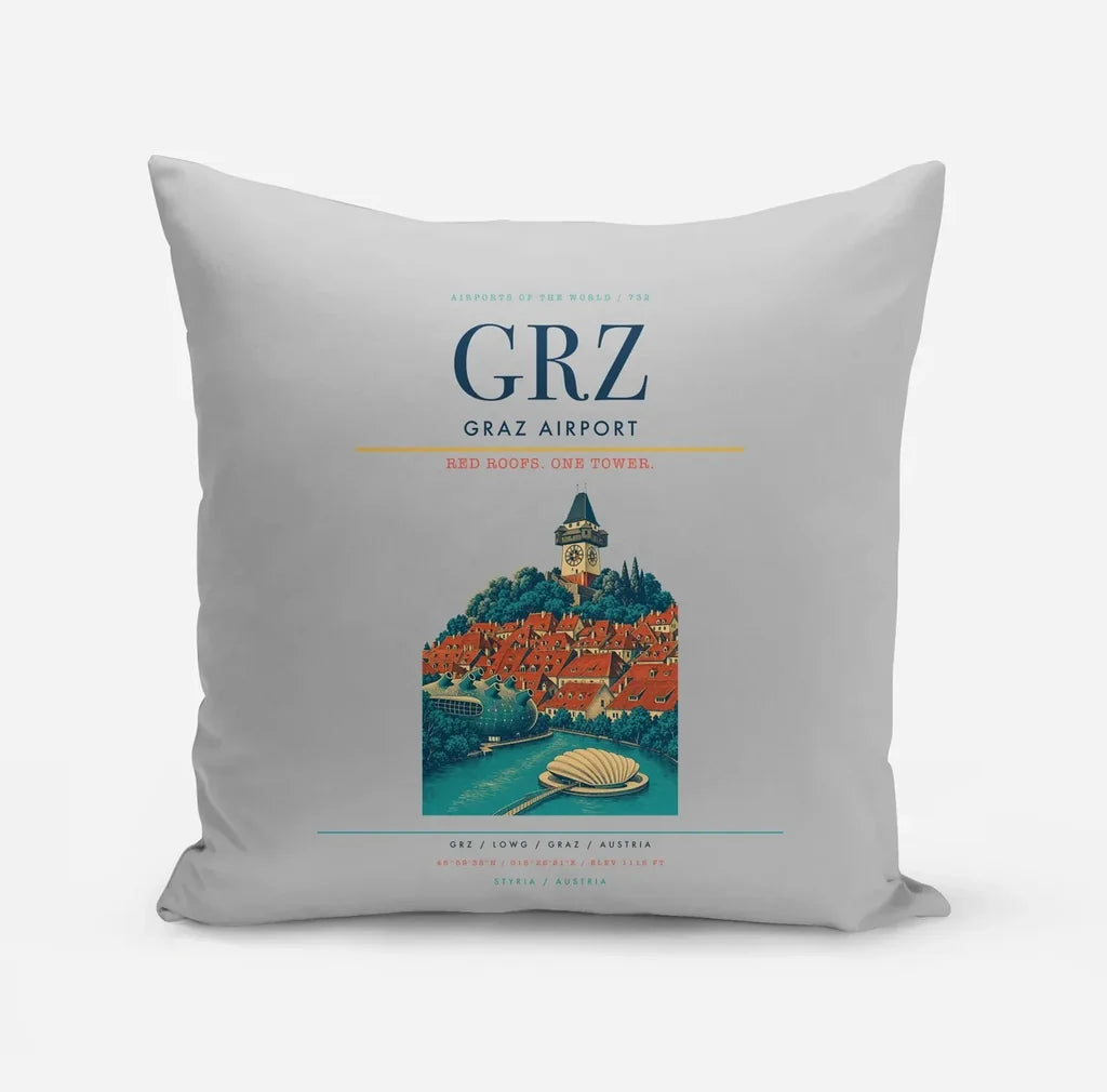 Graz Airport (GRZ) design on light gray pillow