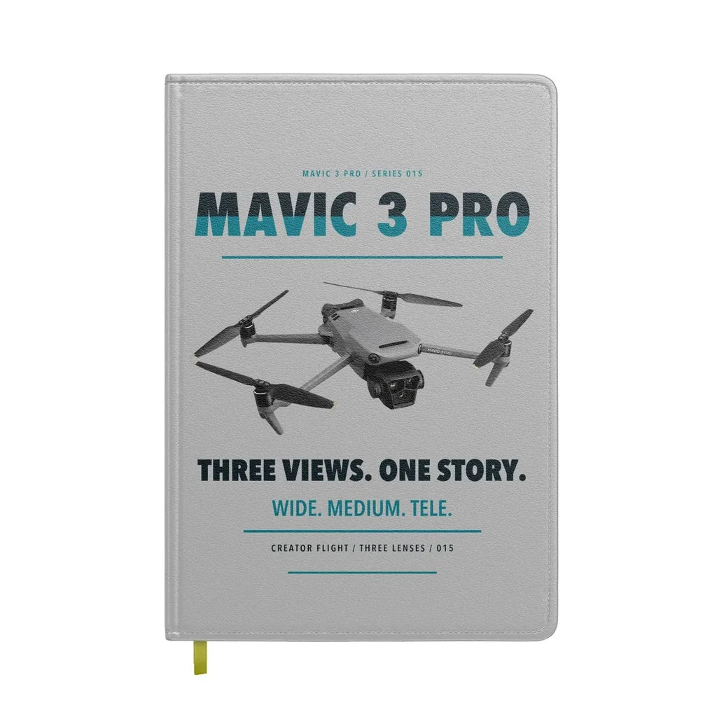 DJI Mavic 3 Pro design on light gray notebook