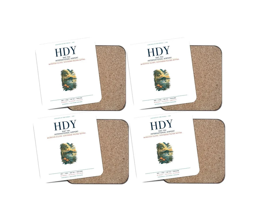 Hat Yai International Airport (HDY) design on white 4 pieces set coaster