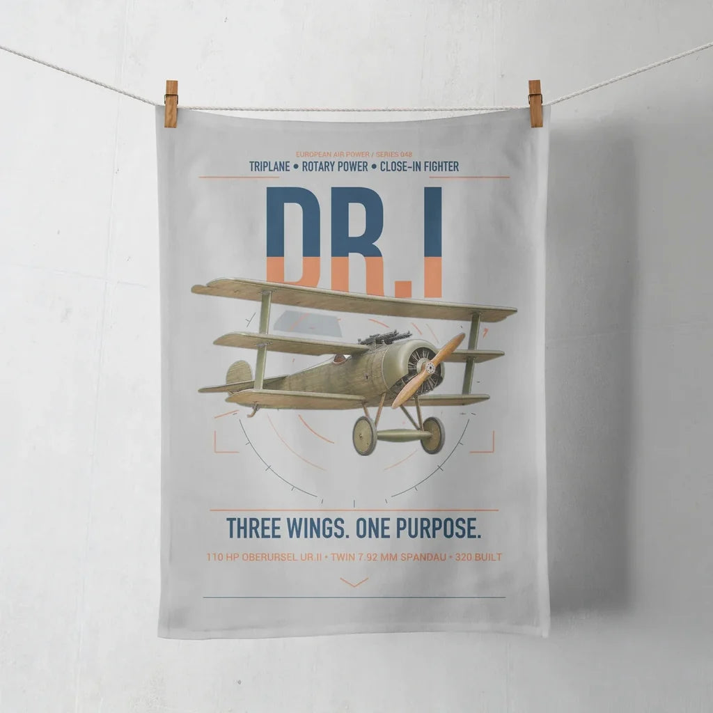 Fokker Dr.I design on light gray towel