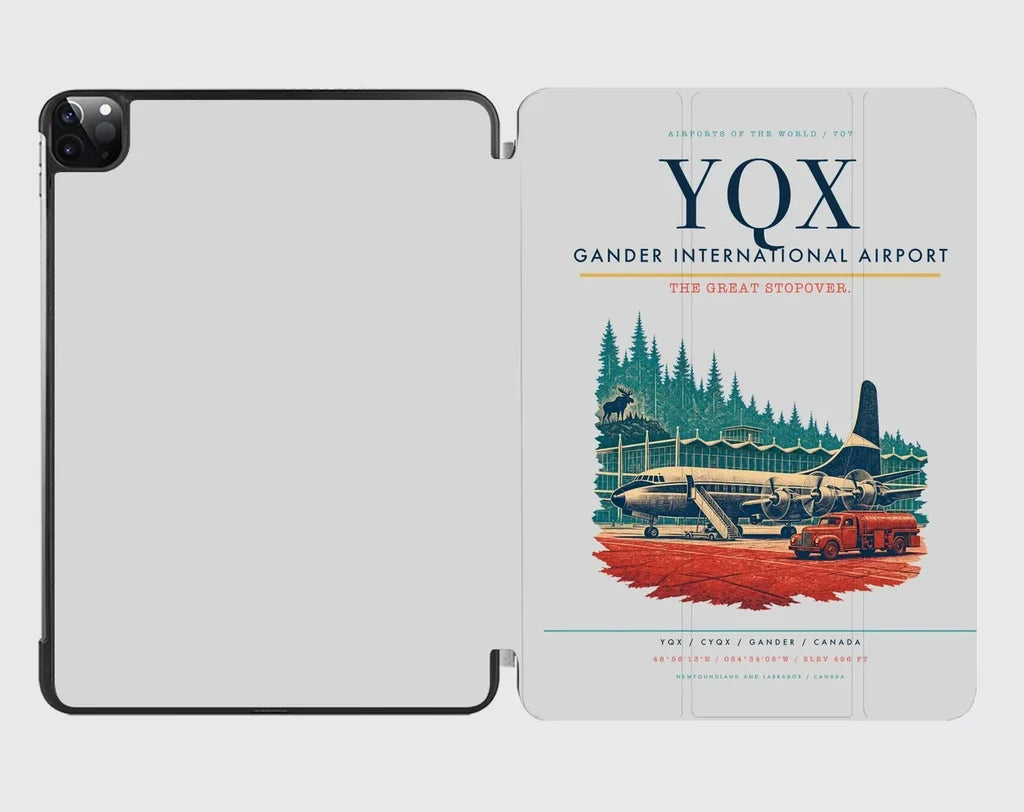 Gander International Airport (YQX) design on light gray ipad tablet case
