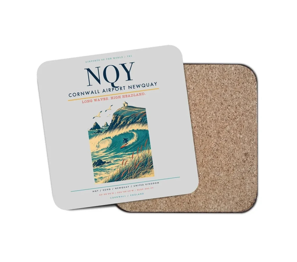 Cornwall Airport Newquay (NQY) design on light gray 1 piece coaster