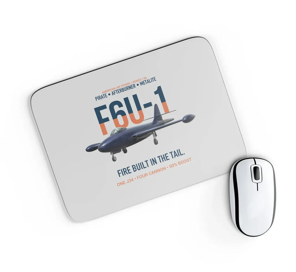 F6U-1 Pirate Fire Built in the Tail design on light gray rectangle mouse pad