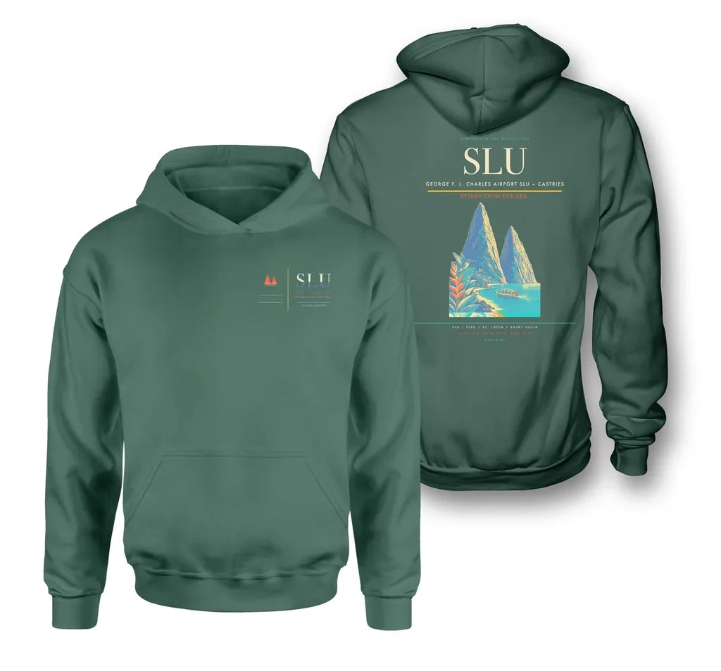 George F. L. Charles Airport (SLU) design on green double-side hoodie