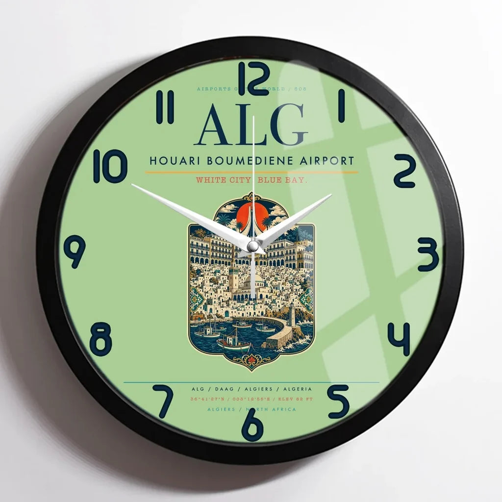 Houari Boumediene Airport ALG Wall-Clock Framed - Light Green