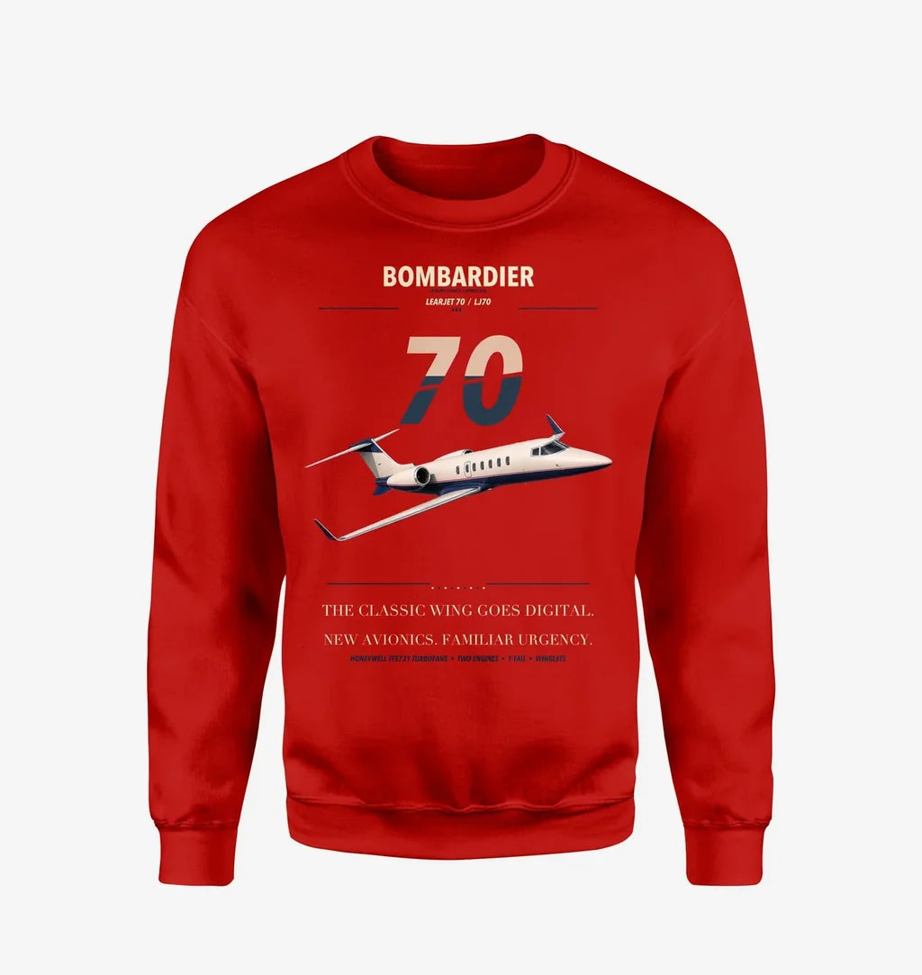 Bombardier Learjet 70 design on red sweatshirt