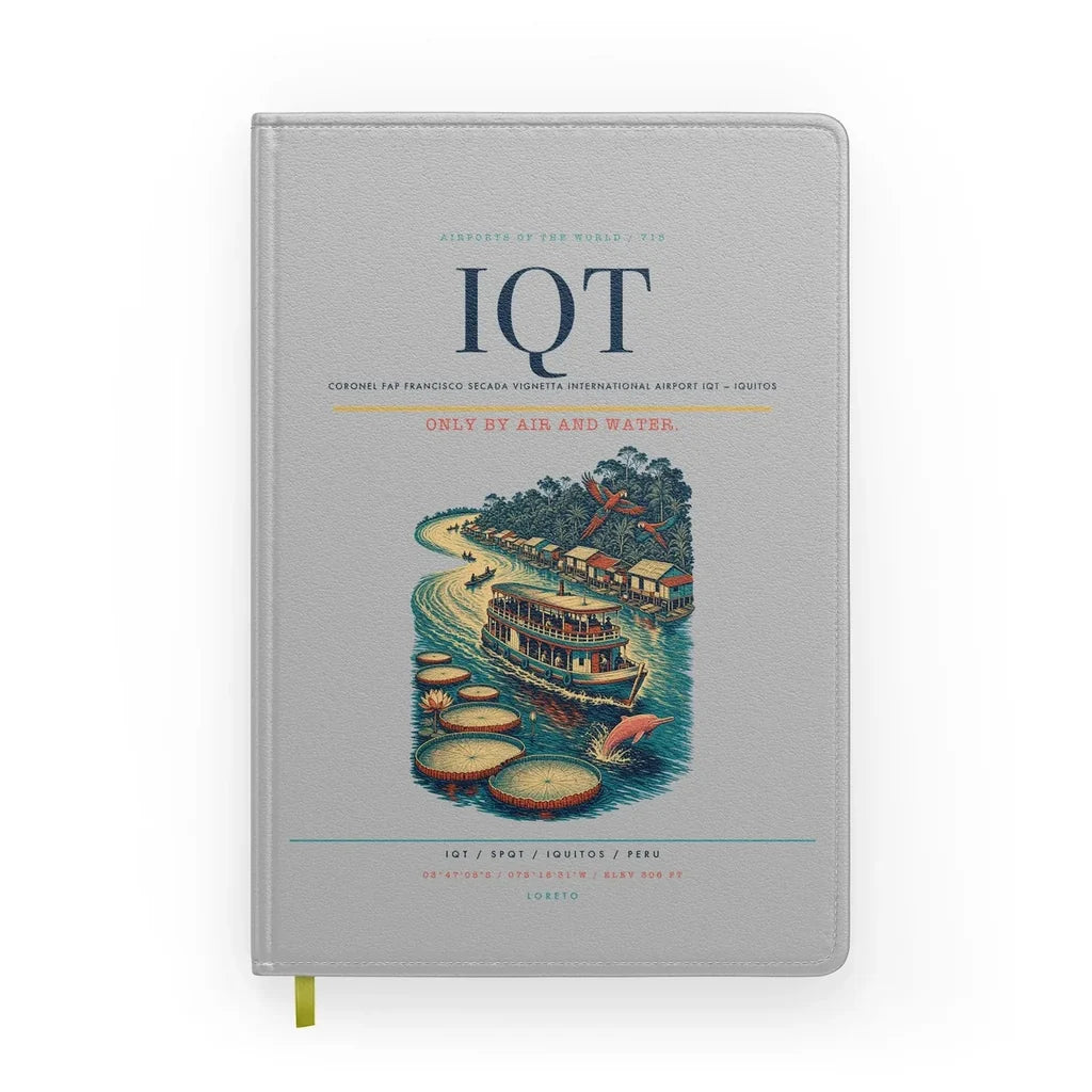Coronel FAP Francisco Secada Vignetta International Airport (IQT) design on light gray notebook