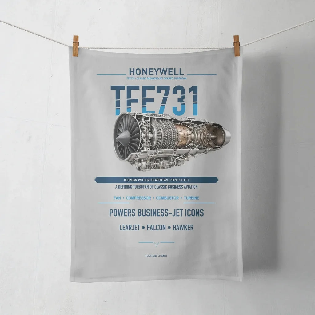 TFE731 design on light gray towel