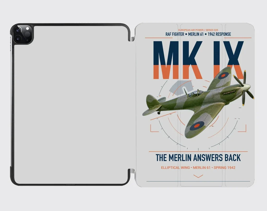 Supermarine Spitfire Mk IX design on light gray ipad tablet case