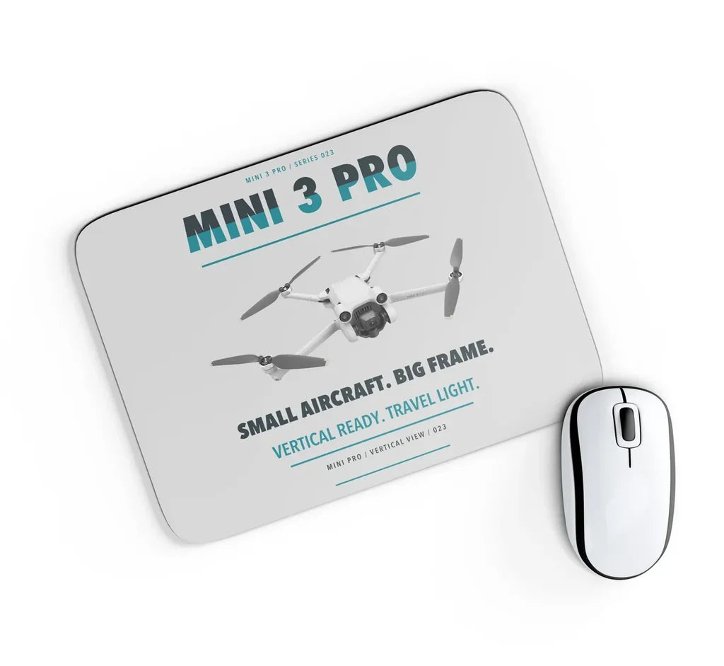 DJI Mini 3 Pro design on light gray rectangle mouse pad