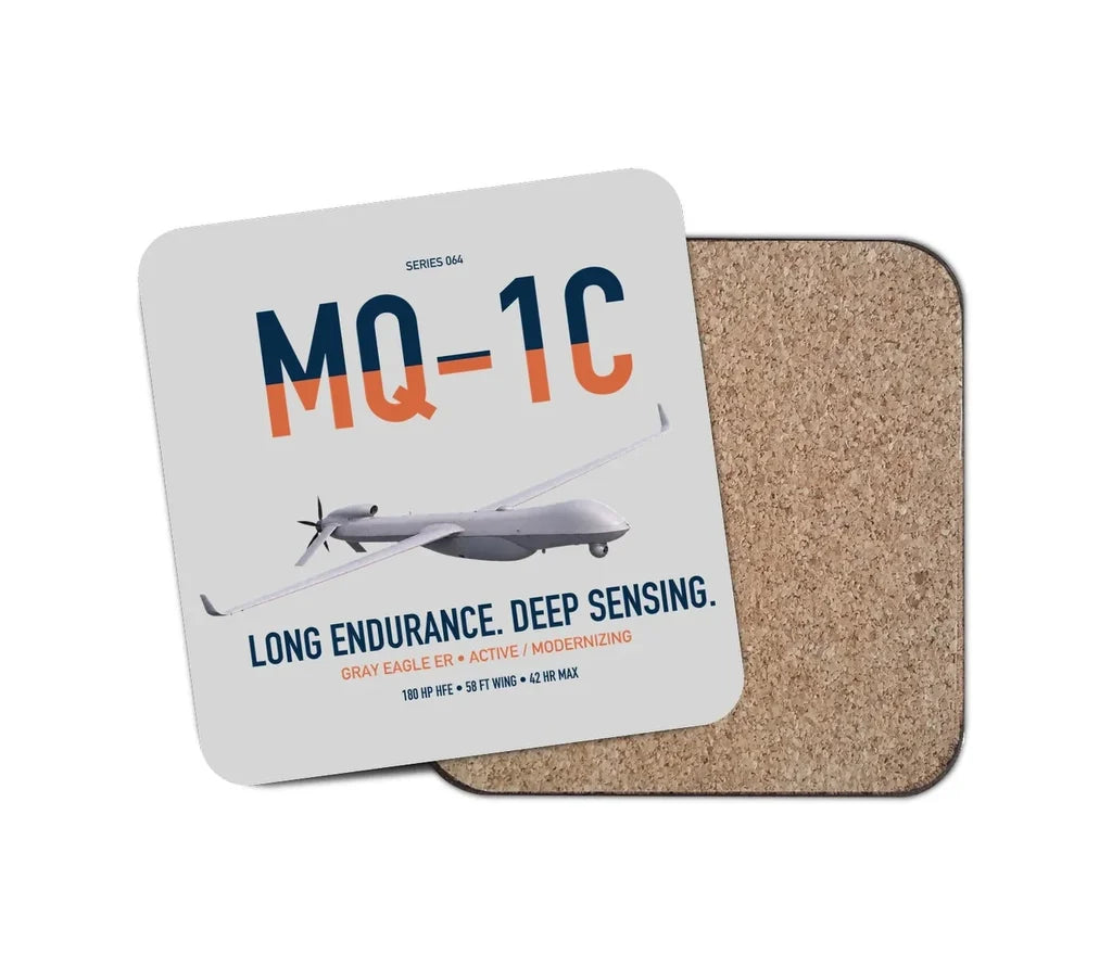 MQ-1C Gray Eagle ER design on light gray 1 piece coaster