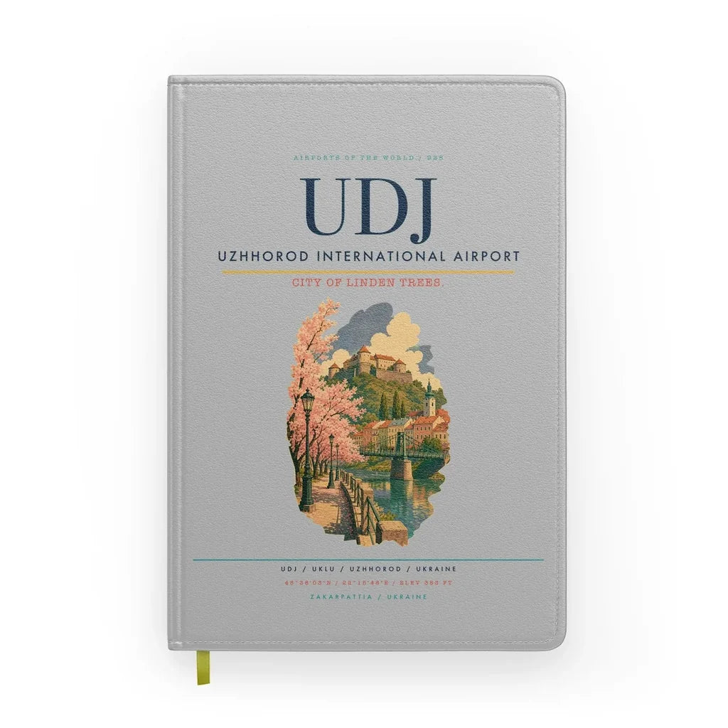 Uzhhorod International Airport (UDJ) design on light gray notebook
