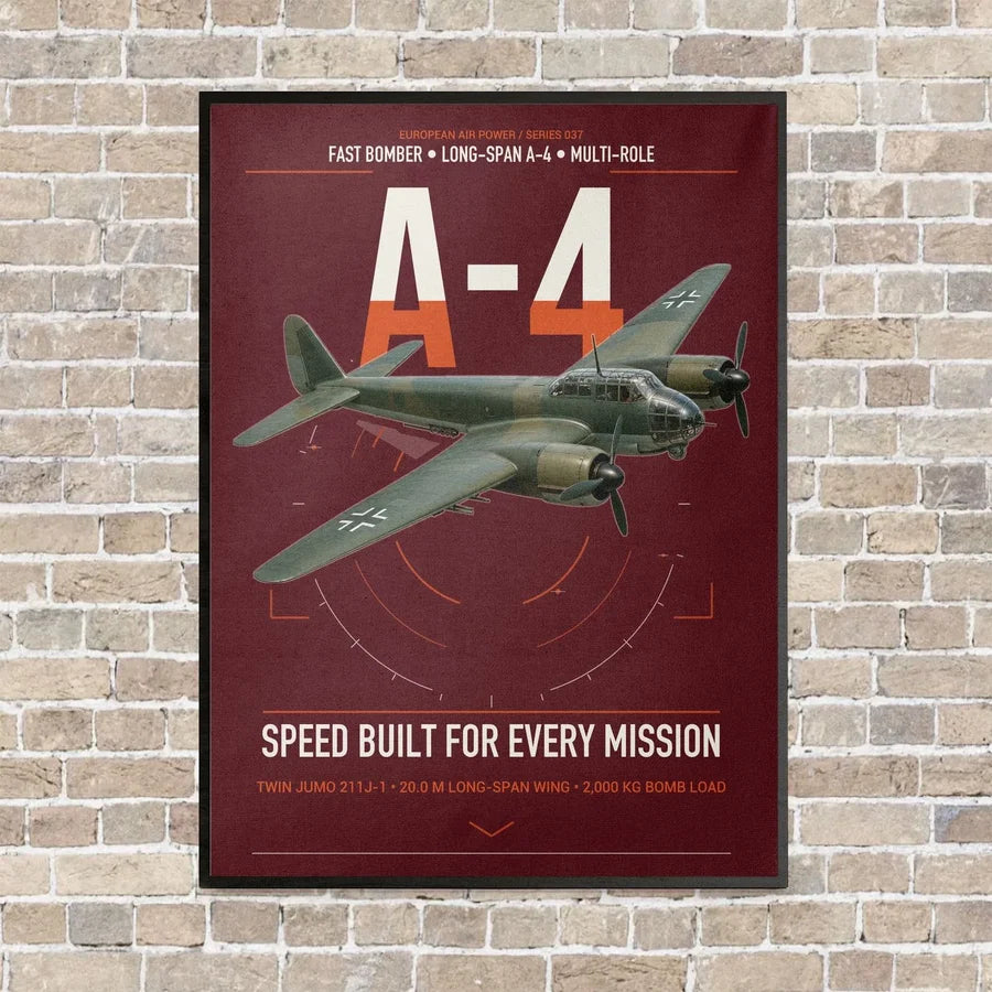 Junkers Ju 88A-4 vertical canvas print - framed - dark red background