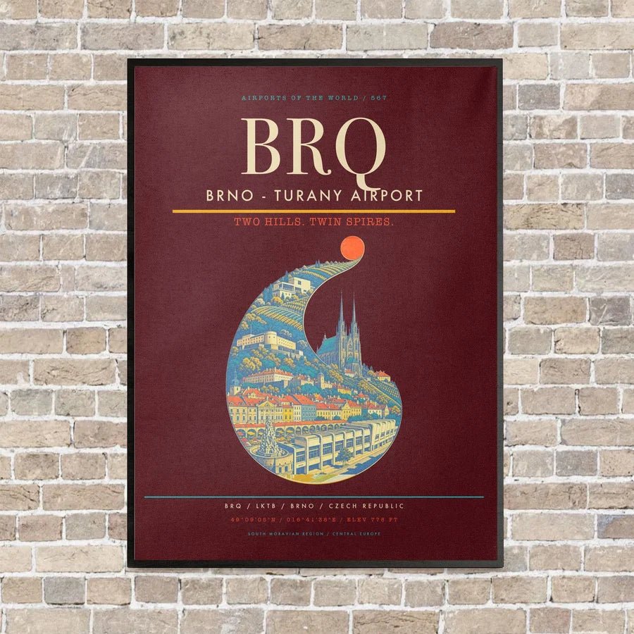 Brno - Turany Airport BRQ - Canvas Framed - Dark Red