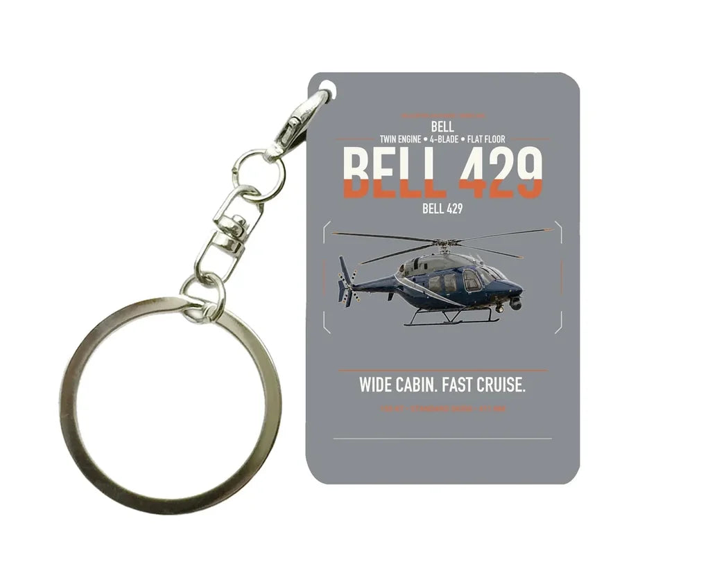 Bell 429 design on gray designed key chain, double-side print