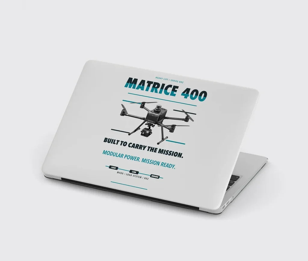 DJI Matrice 400 design on light gray MacBook case
