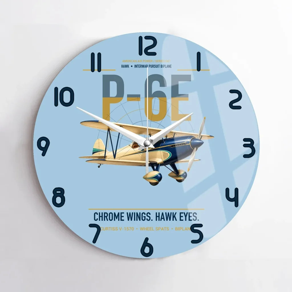 Curtiss P-6E Hawk design on light blue no frame wall clock