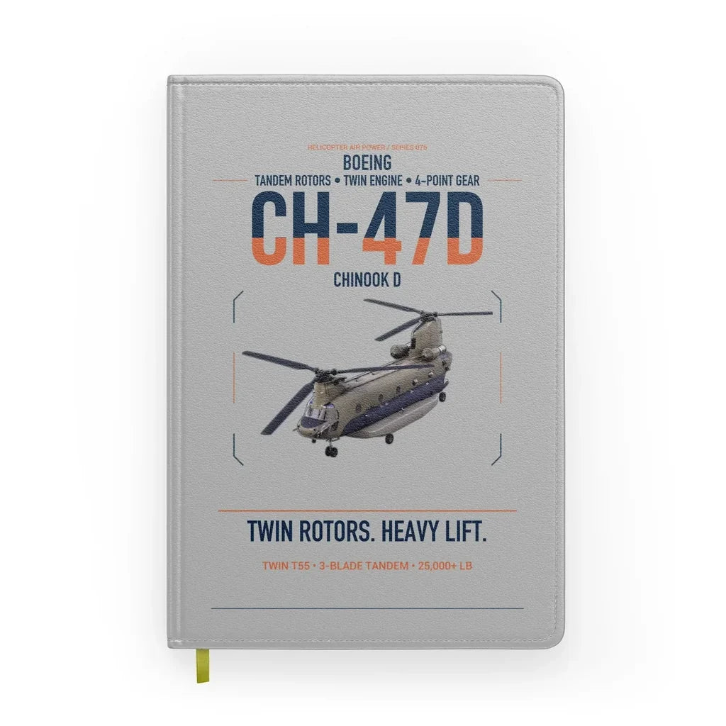 Boeing CH-47D design on light gray notebook