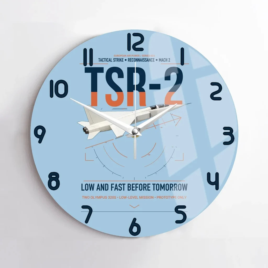 BAC TSR-2 design on light blue no frame wall clock