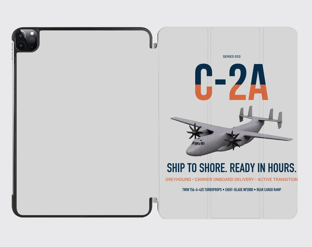 C-2A Greyhound design on light gray ipad tablet case