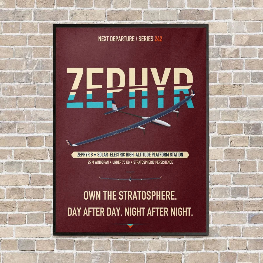 Airbus Zephyr S vertical canvas print - framed - dark red background