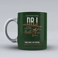 Thumbnail for Fokker Dr.I design on dark green ceramic mug, double-side print
