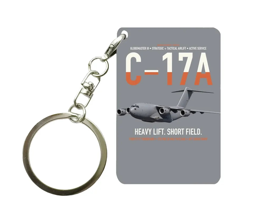 C-17A Globemaster III design on gray designed key chain, double-side print