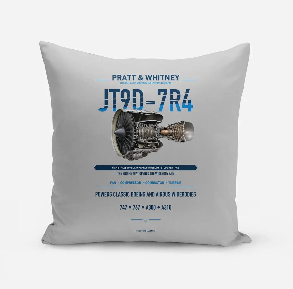 JT9D-7R4 design on light gray pillow
