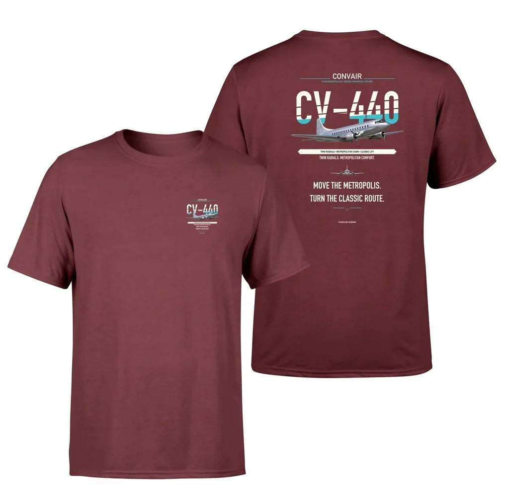 Convair CV-440 Metropolitan design on dark red t shirt