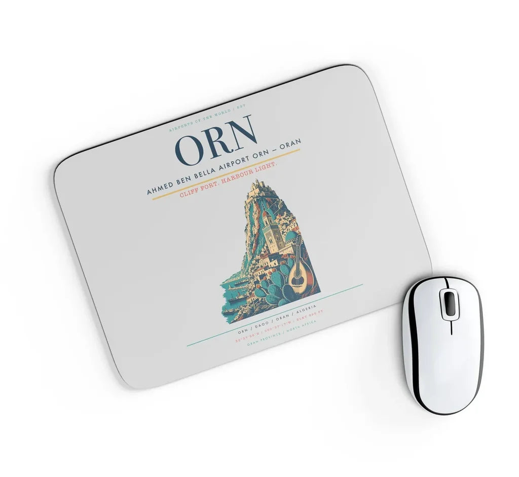 Ahmed Ben Bella Airport (ORN) design on light gray rectangle mouse pad