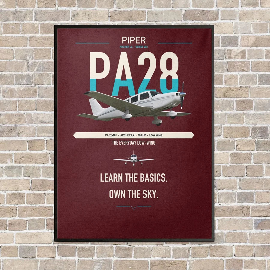 Piper PA-28-181 Archer LX vertical canvas print - framed - dark red background