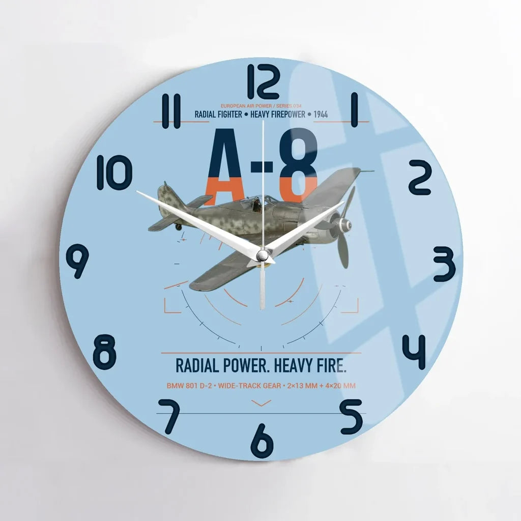 Focke-Wulf Fw 190A-8 design on light blue no frame wall clock