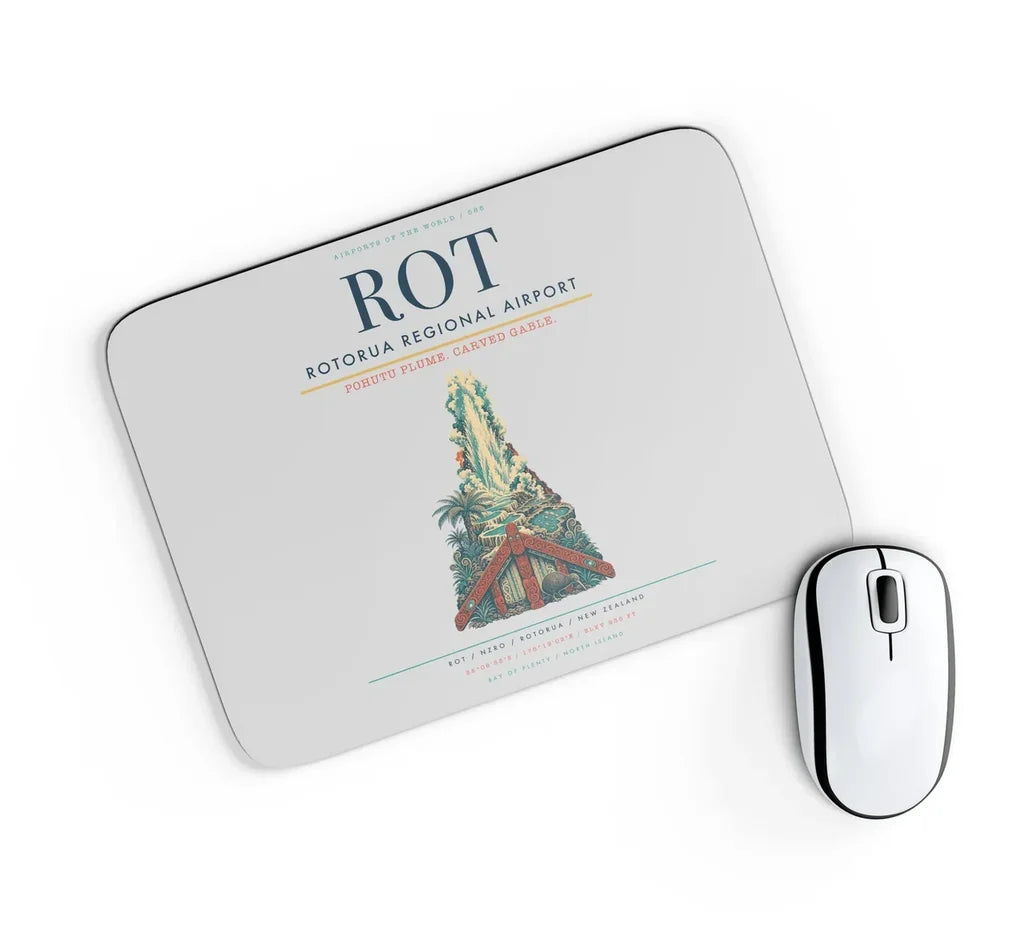 Rotorua Regional Airport (ROT) design on light gray rectangle mouse pad
