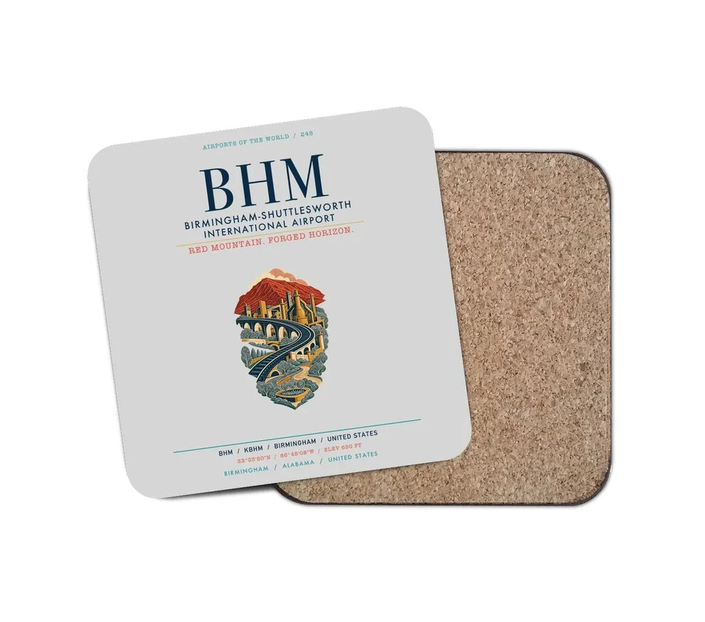 Birmingham-Shuttlesworth International Airport (BHM) design on light gray 1 piece coaster