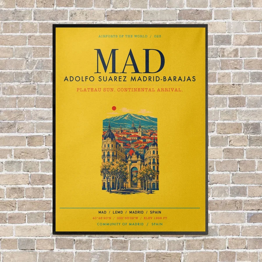 Adolfo Suarez Madrid-Barajas Airport MAD vertical canvas print - framed - yellow background