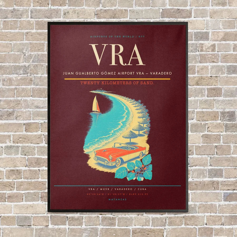 Juan Gualberto Gómez Airport VRA — Varadero vertical canvas print - framed - dark red background