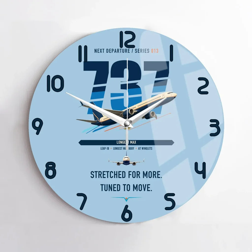 Boeing 737 MAX 10 design on light blue no frame wall clock