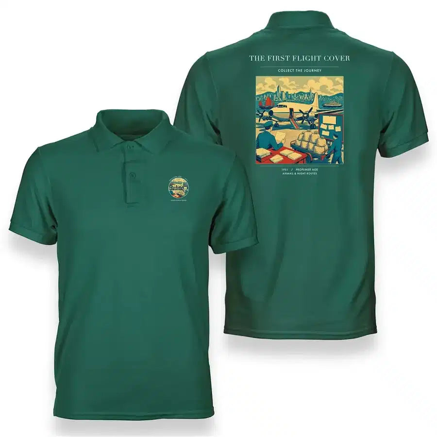 VINTAGE G4107 - The First Flight Cover - Double-Side Polo T-Shirt design on green