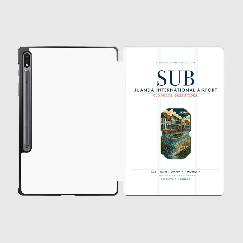 Juanda International Airport Surabaya (SUB) design on white samsung tablet tablet case